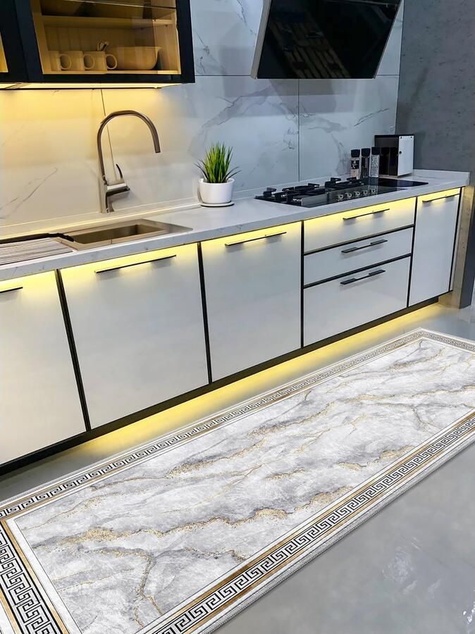 De Groen Home Rond Vloerkleed Ø150 cm Onedraw blad op donkerblauw 10mm zachte dikte Wasbaar Anti-slip Laagpolig Tapijt