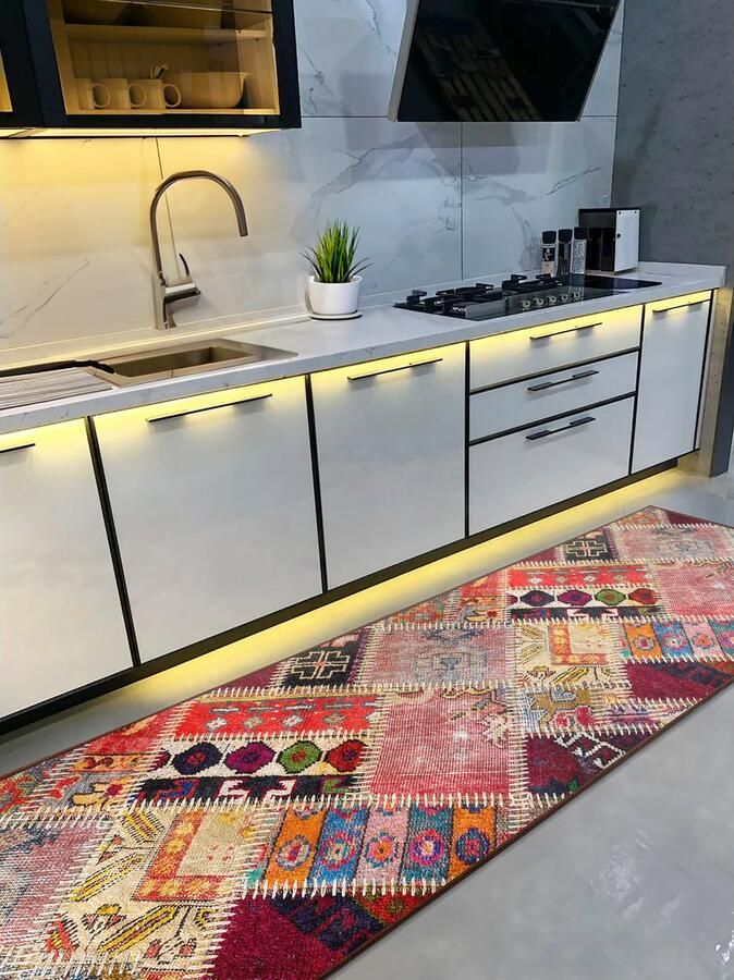 De Groen Home Vloerkleed mat 60x100 10mm zachte dikte Wasbaar Antislip Laagpolig -Kerst rendieren op rode plaid