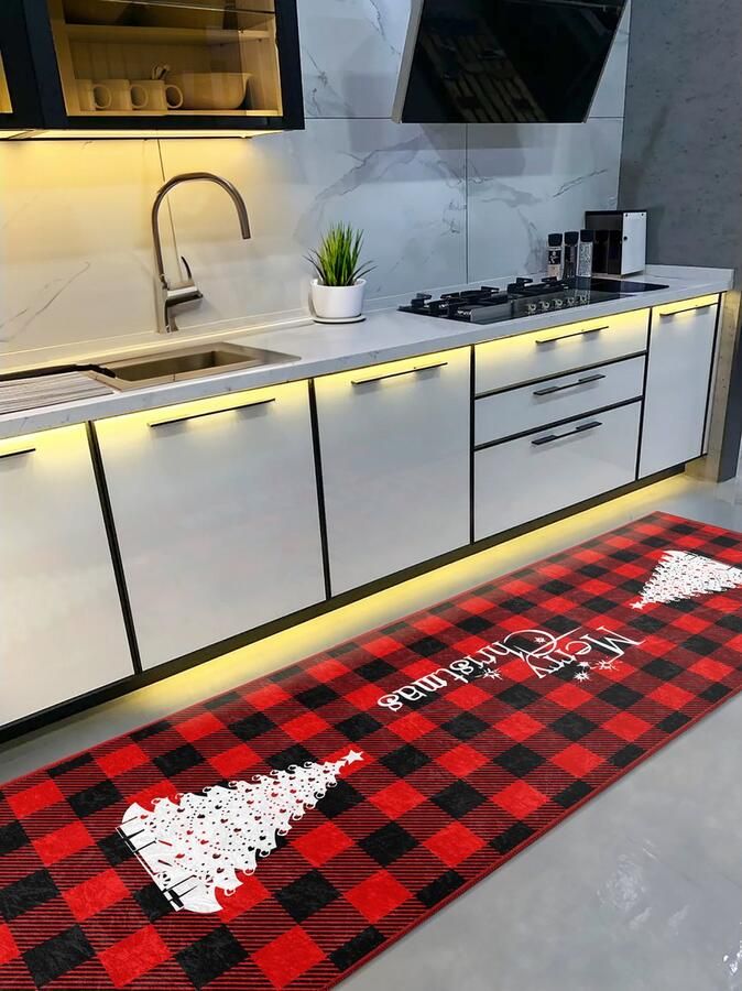 De Groen Home Vloerkleed 80x220cm Keukenloper Kerstboom Wasbaar Antislip Laagpolig Zacht Tapijt