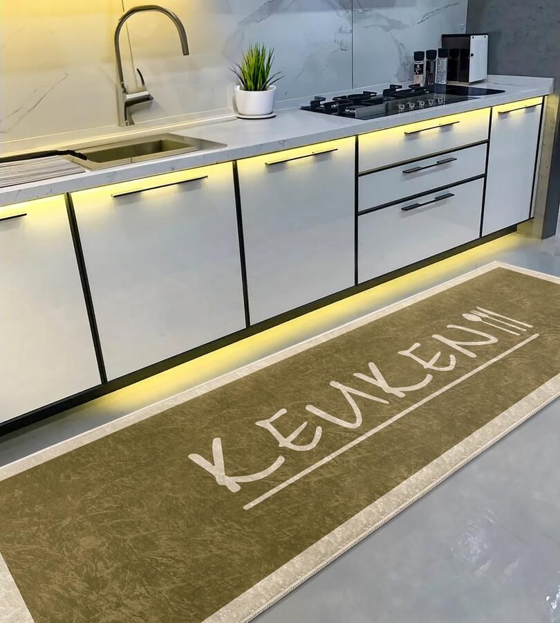 De Groen Home Vloerkleed 65x180cm Deurmat binnen Keukenloper Wasbaar Antislip Laagpolig Zacht Tapijt Onedraw op donkerblauw