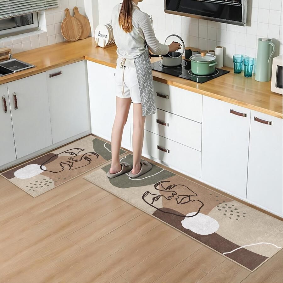 De Groen Home Vloerkleed Keukenloper set 65x180 & 60x100 cm Deurmat binnen Halloper set Vrouwensilhouet Wasbaar Antislip Zacht Tapijt