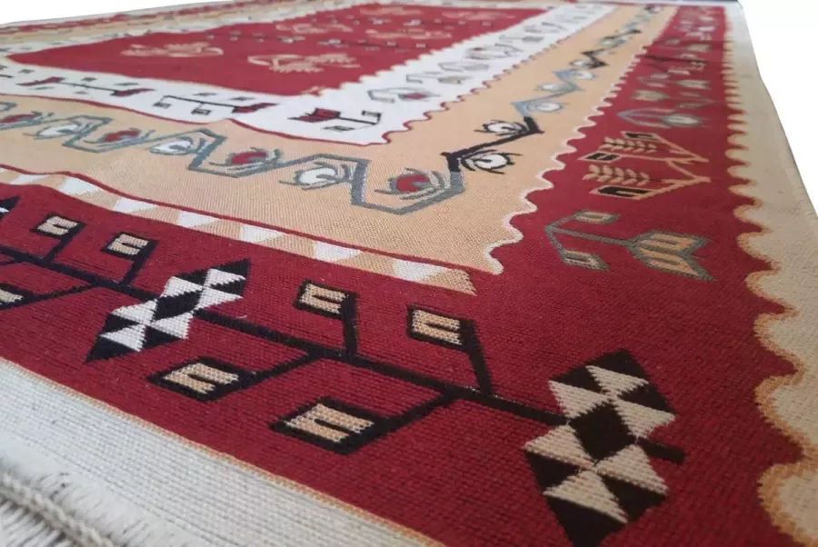 De Groen Home Kelim katoen vloerkleed 160x230 Basak motieven -Woonkamer tapijt kilim Machinewasbaar Aan beide zijden gebruikt - Foto 2