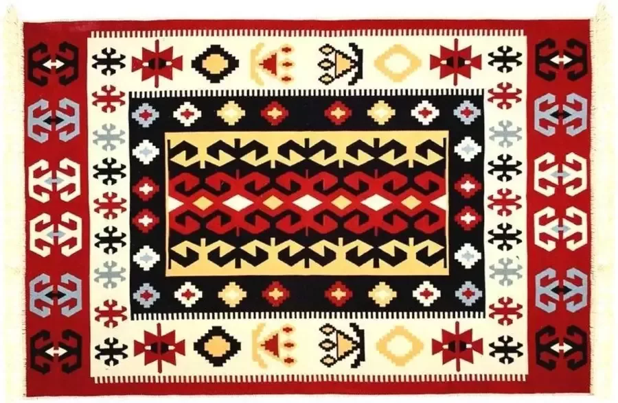 De Groen Home Kelim vloerkleed 160 x 230 Katoen Tapijt Oosterse motieven Katoen kilim Rug -Machinewasbaar Aan beide zijden gebruikt