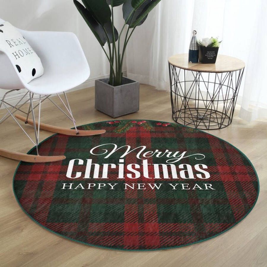 De Groen Home Rond Vloerkleed Ø120cm Merry Christmas Wasbaar Antislip Laagpolig Tapijt Christmas Kerst Decor