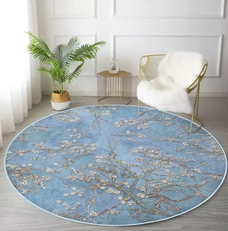 De Groen Home Rond Vloerkleed Ø180 cm Amandelbloesem Van Gogh 10 mm dikte super zacht Wasbaar Anti-slip Laagpolig Tapijt - Foto 3