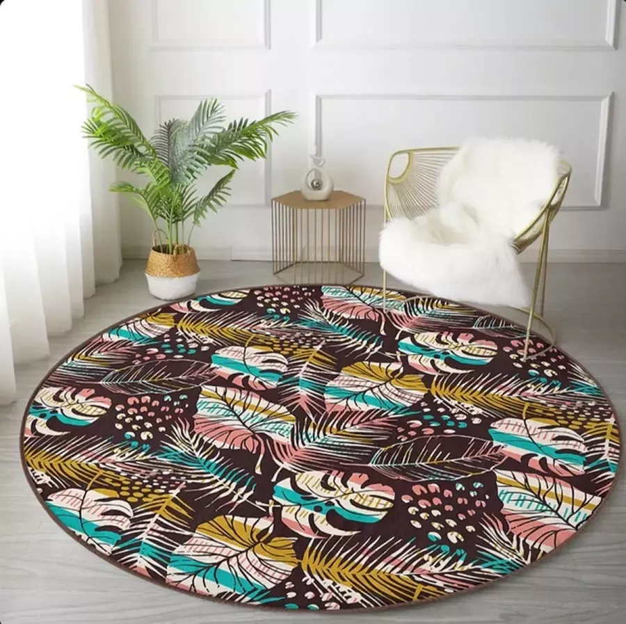 De Groen Home Rond Vloerkleed Ø150 cm Exotisch Bladeren 10mm zachte dikte Wasbaar Anti-slip Laagpolig Tapijt - Foto 2