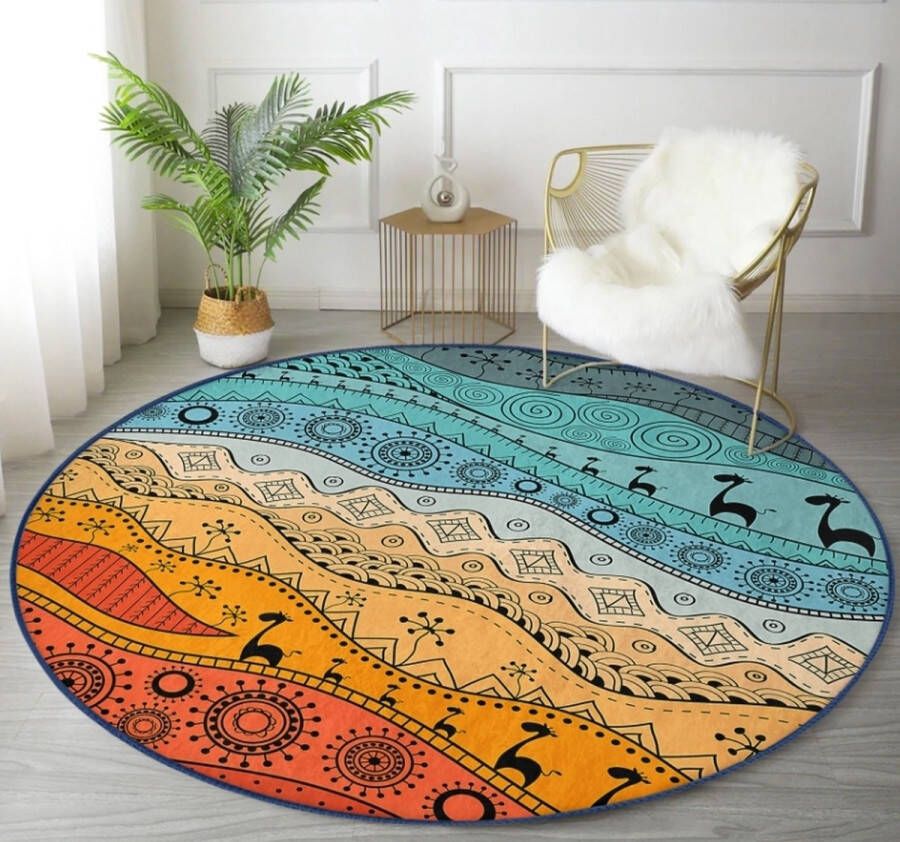 De Groen Home Rond Vloerkleed Ø180 cm Modern vrouw gezicht tekenen Wasbaar Anti-slip Laagpolig Tapijt 10 mm zachte dikte