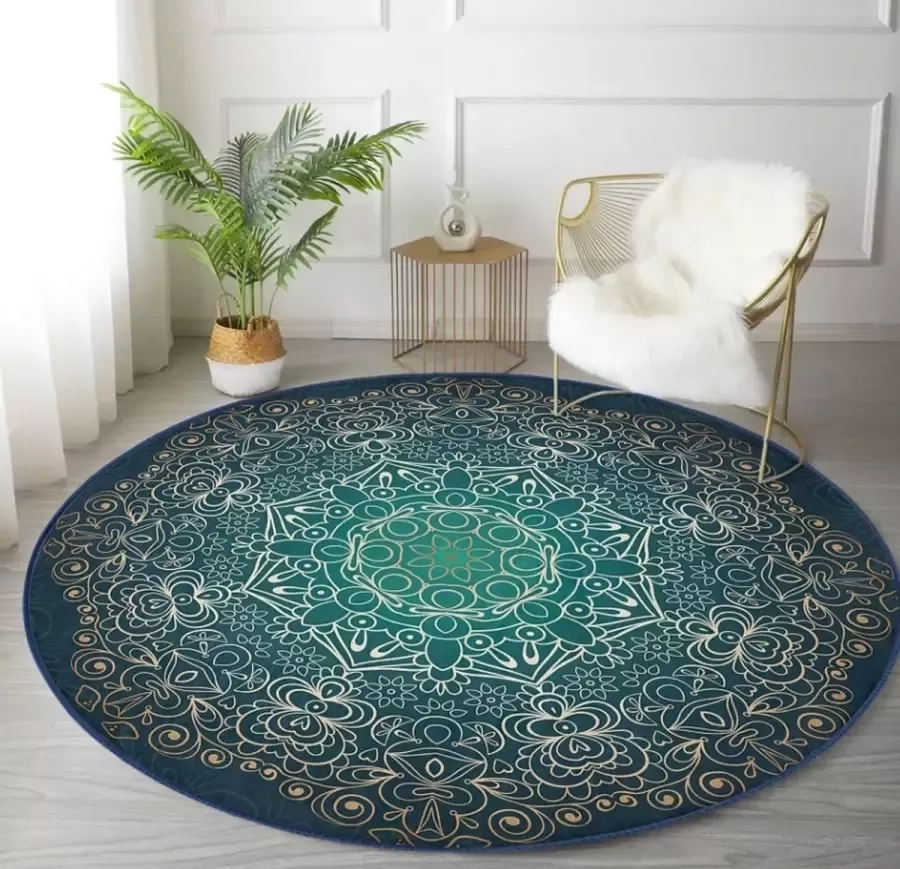 De Groen Home Vloerkleed 65x180cm Deurmat binnen Keukenloper Laagpolig Zacht Tapijt Halloper Wasbaar Antislip Gold Mandala - Foto 3