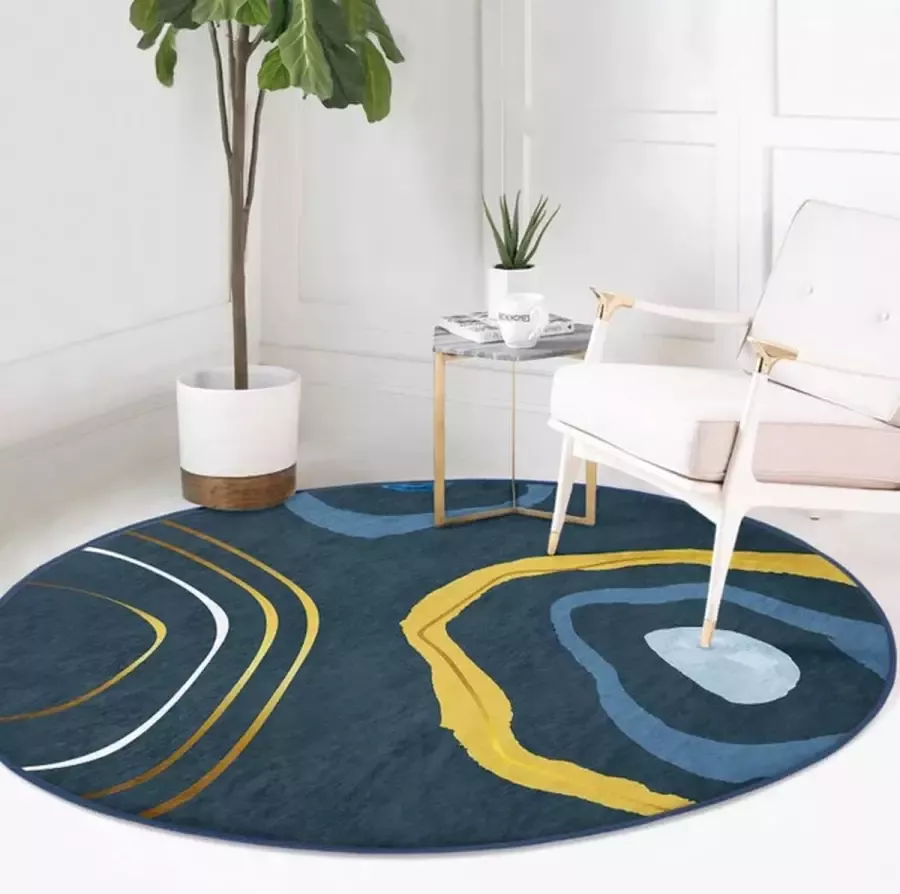 De Groen Home Rond Vloerkleed Ø180 cm Geometrische tekening Wasbaar Anti-slip Laagpolig Tapijt 10 mm zachte dikte - Foto 2