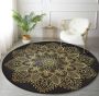 De Groen Home Rond Vloerkleed Ø180 cm Gold Mandala op Zwart 10 mm zachte dikte- Wasbaar Anti-slip Laagpolig Tapijt - Thumbnail 3