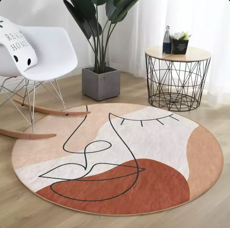 De Groen Home Rond Vloerkleed Ø180 cm Modern vrouw gezicht tekenen Wasbaar Anti-slip Laagpolig Tapijt 10 mm zachte dikte - Foto 3