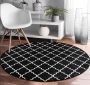 De Groen Home Rond Vloerkleed Ø180 cm Zwart&Wit Ogea Ruit Wasbaar Anti-slip Laagpolig Tapijt 10 mm zachte dikte - Thumbnail 2