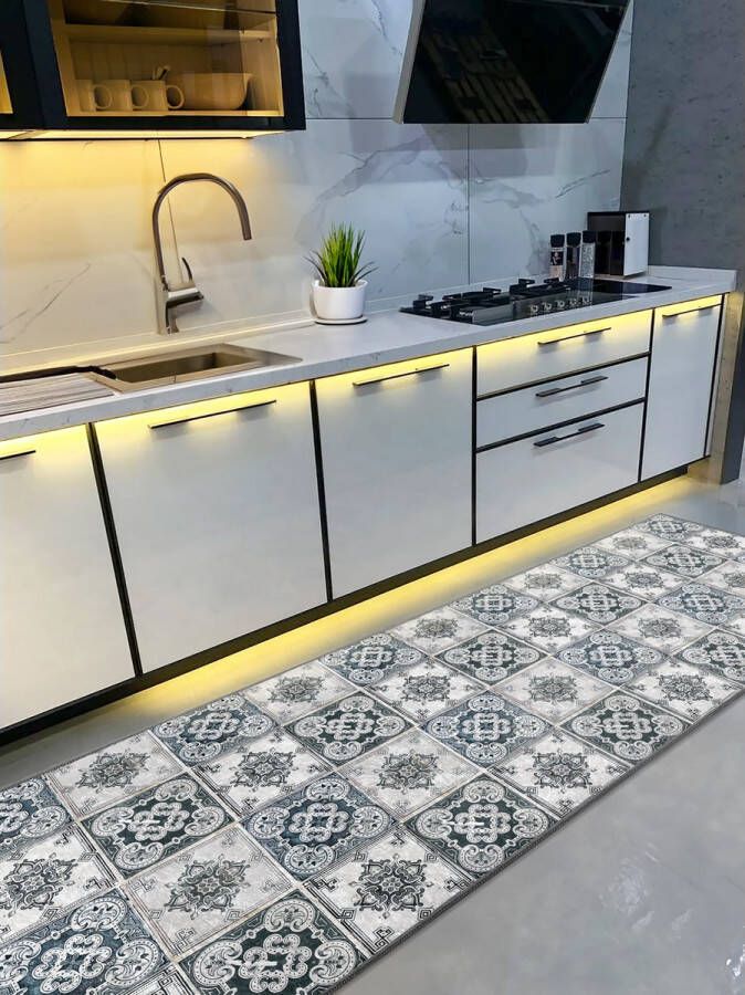 De Groen Home Vloerkleed 65x180cm Keukenloper Halloper Vintage retro stijl Wasbaar Antislip Zacht Tapijt