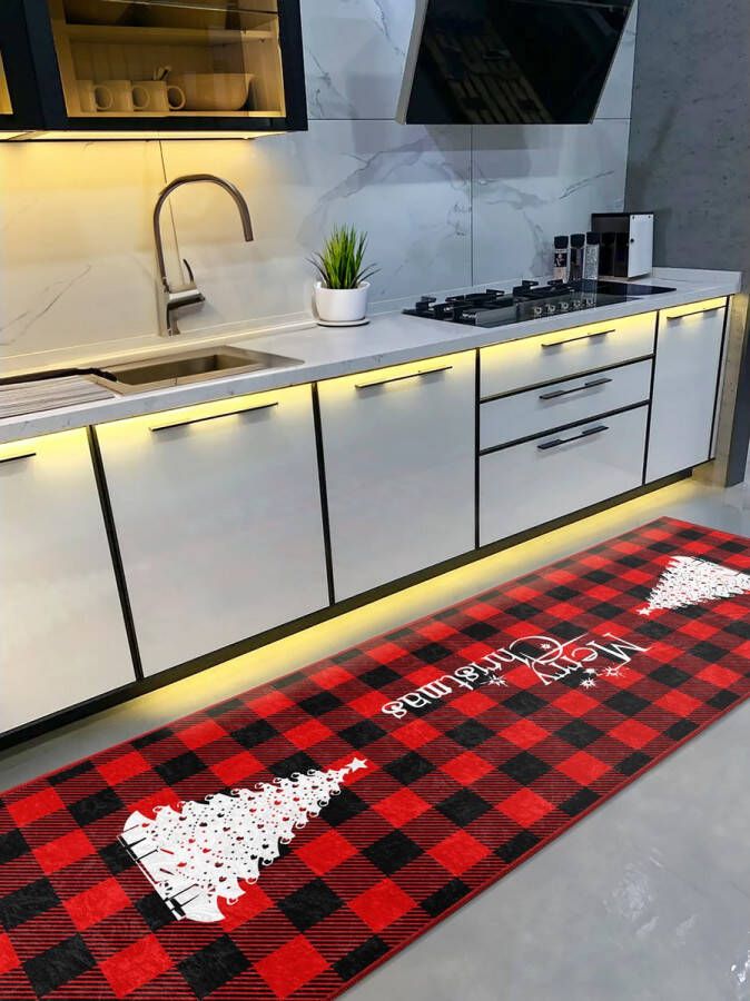 De Groen Home Rond Vloerkleed Ø180 cm Zwart&Wit Ogea Ruit Wasbaar Anti-slip Laagpolig Tapijt 10 mm zachte dikte