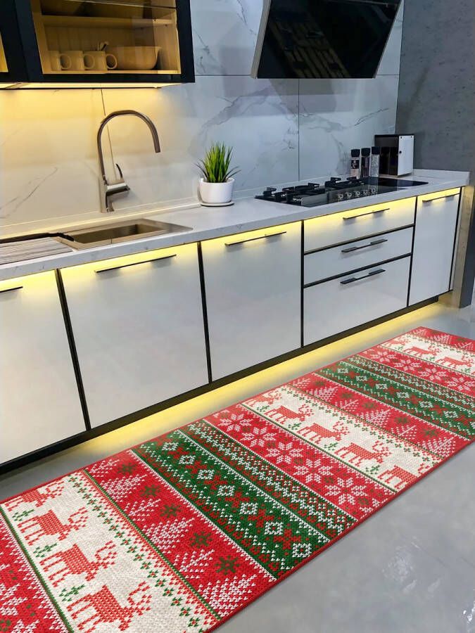 De Groen Home Vloerkleed 65x180cm Keukenloper Kerst Wasbaar Antislip Laagpolig Zacht Tapijt