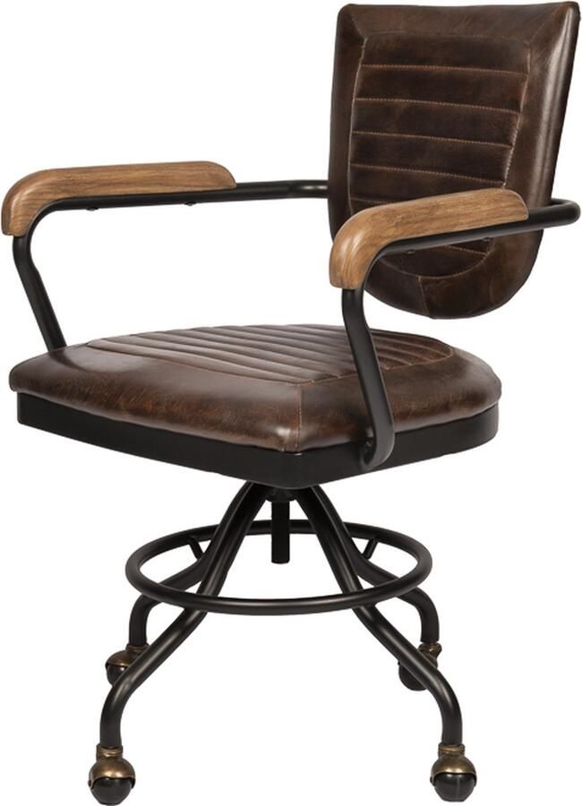 De Hanze Herten Industrieel Vintage Look Retro Lederen Bureaustoel met Houten Armleggers en Leer