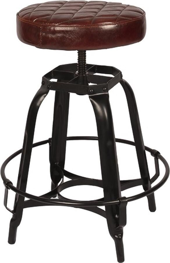 De Hanze Herten Vintage Krukje Leer Verstelbare 55-73 cm Industriële Kruk Retro Barkruk Leder voor Hotel Restaurant Café