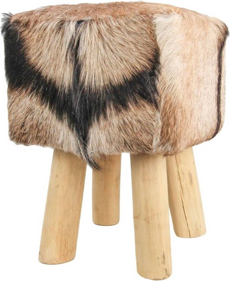 Kruk Poef Hocker Vierkant 33x33x45 cm Geitenvel Houten Poten