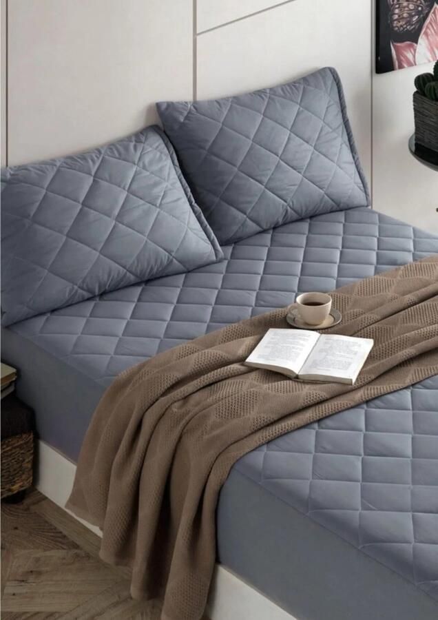 De Linde Home Matrasbeschermers Waterdicht Matrasbeschermer 200x220 cm Grijs 100% Katoen Kapitone Gewatteerde Matrasbeschermer Fitted Hoeslakenbadstof Rondom Elastiek Waterdichte Matras Beschermer Incontinentie