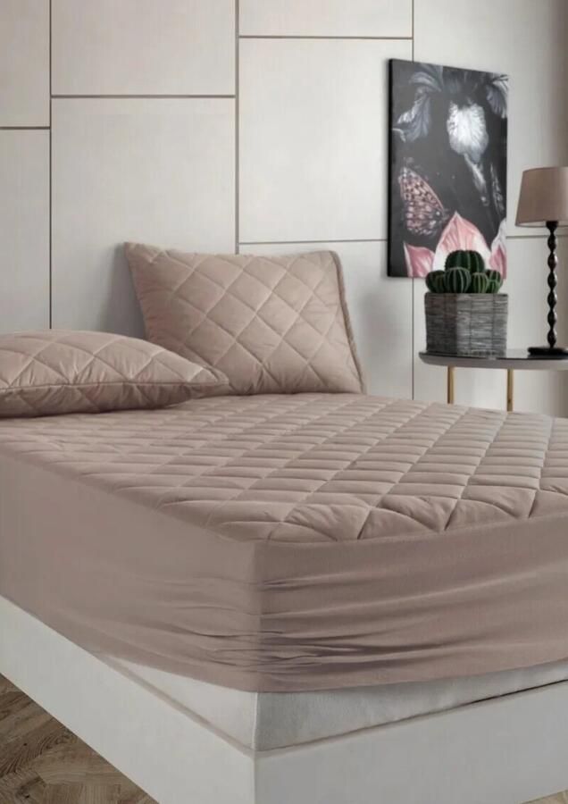 De Linde Home Matrasbeschermers Waterdicht Matrasbeschermer 200x220 cm Beige 100% Katoen Kapitone Gewatteerde Matrasbeschermer Fitted Hoeslakenbadstof Rondom Elastiek Waterdichte Matras Beschermer Incontinentie