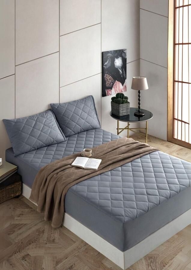 De Linde Home Matrasbeschermers Waterdicht Matrasbeschermer 200x200 cm Grijs 100% Katoen Kapitone Gewatteerde Matrasbeschermer Fitted Hoeslakenbadstof Rondom Elastiek Waterdichte Matras Beschermer Incontinentie