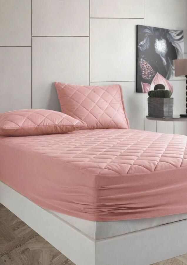De Linde Home Matrasbeschermers Waterdicht Matrasbeschermer 200x220 cm Poederroze 100% Katoen Kapitone Gewatteerde Matrasbeschermer Fitted Hoeslakenbadstof Rondom Elastiek Waterdichte Matras Beschermer Incontinentie