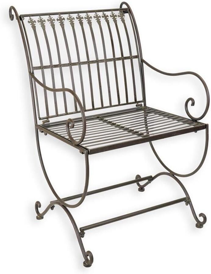 De Splinter bv EEN BRUINE STOEL MET IJZEREN LEUNING A BROWN IRON ARM CHAIR