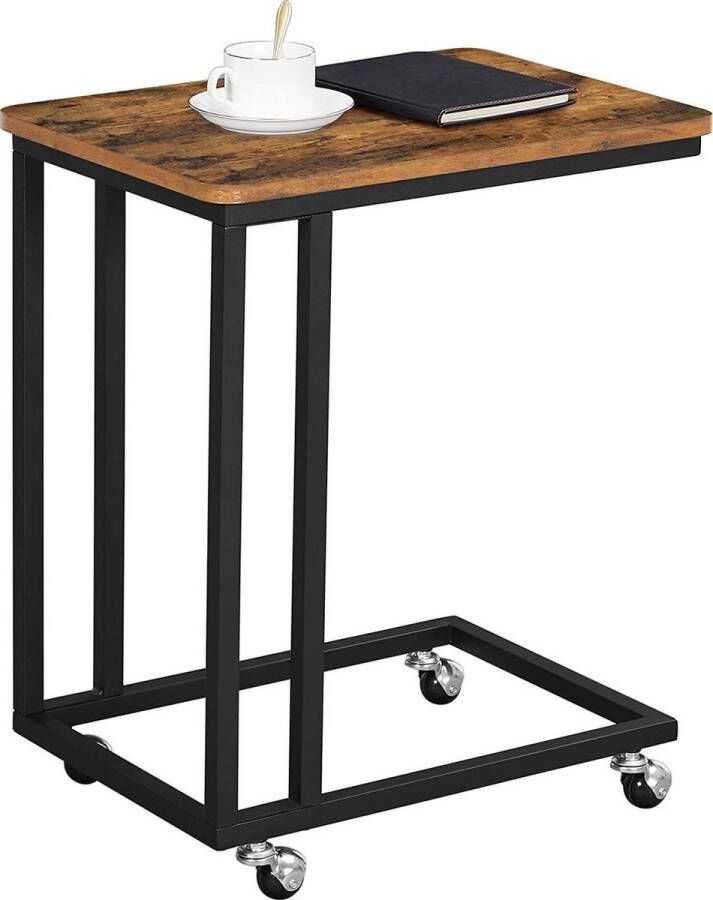 Deco by Machiels bijzettafel salontafel eenvoudig te monteren stabiel salontafel op wielen met metalen frame industrieel ontwerp vintage bruin-zwart