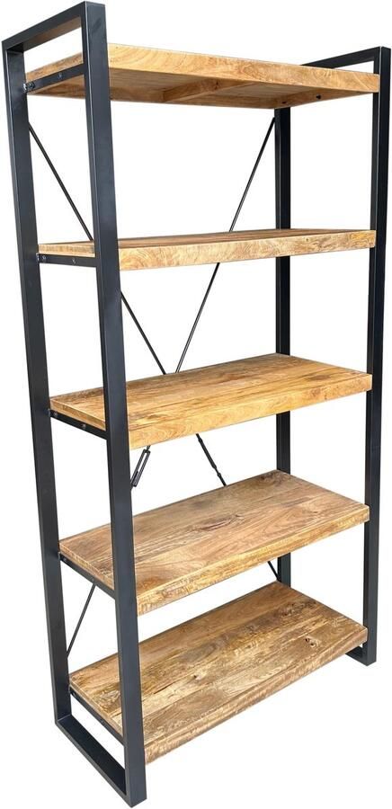 Deco4yourhome Boekenkast Rek Kast 5 Planken 100cm Breed Mangohout Staal Metaal