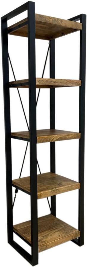 Deco4yourhome Boekenkast Rek Kast 5 Planken 55cm Breed Mangohout Staal Metaal