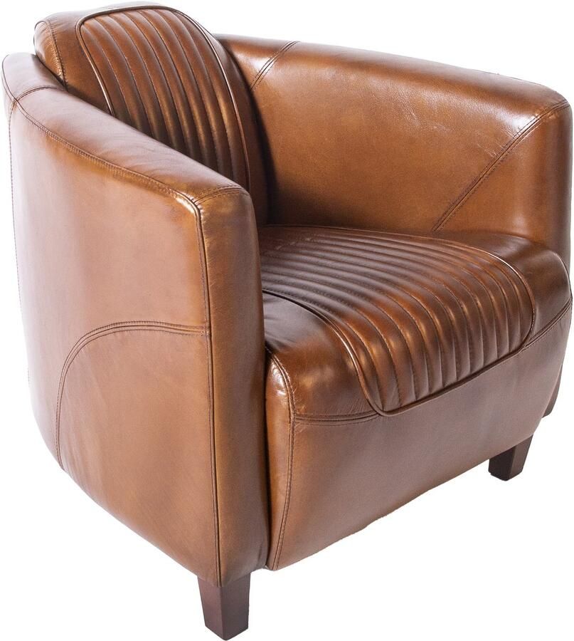 Deco4yourhome Fauteuil Rocket Piloten Stoel Licht Bruin Buffel Leder Leer