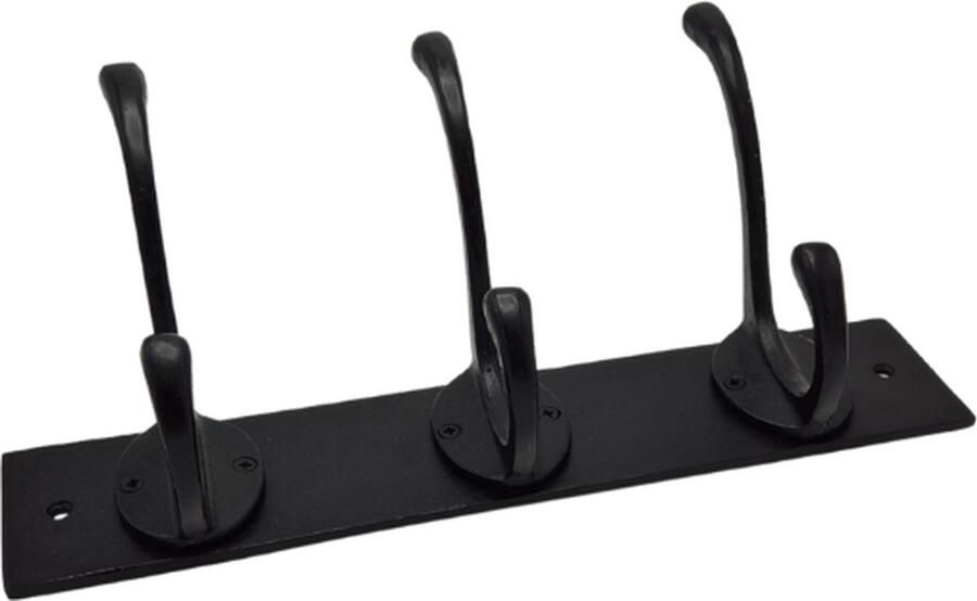Deco4yourhome Kapstok Wandkapstok Deurkapstok 3 Haaks Zwart Black 35cm
