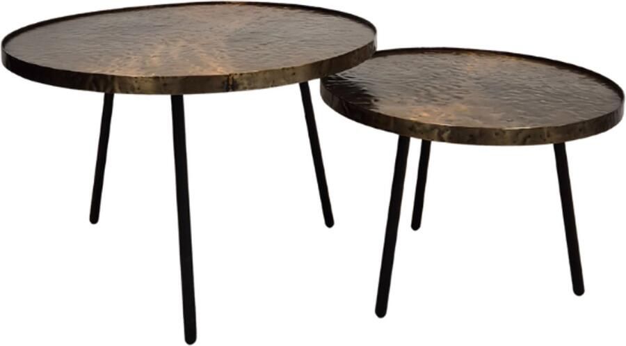 Deco4yourhome Salontafel set van 2 Metaal Ronde Salontafel Antiek Goud Zwart Groot Monza Salontafelset