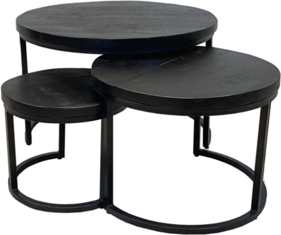 Deco4yourhome Salontafel set van 3 Ronde Salontafel Zwart Lukas