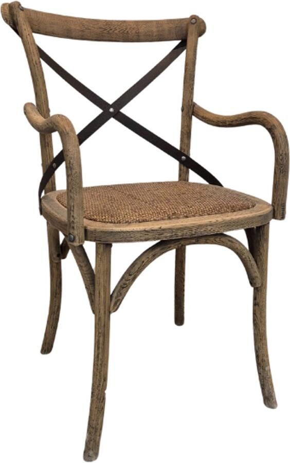 Deco4yourhome Stoel Ruud met arm IJzeren Kruis Hout