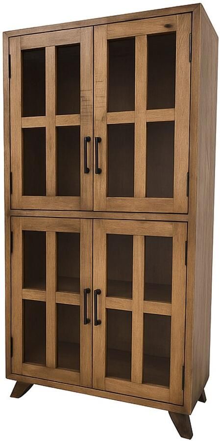 Deco4yourhome Vitrinekast 90cm breed 180cm hoog 4 deuren Mangohout Glas Maui