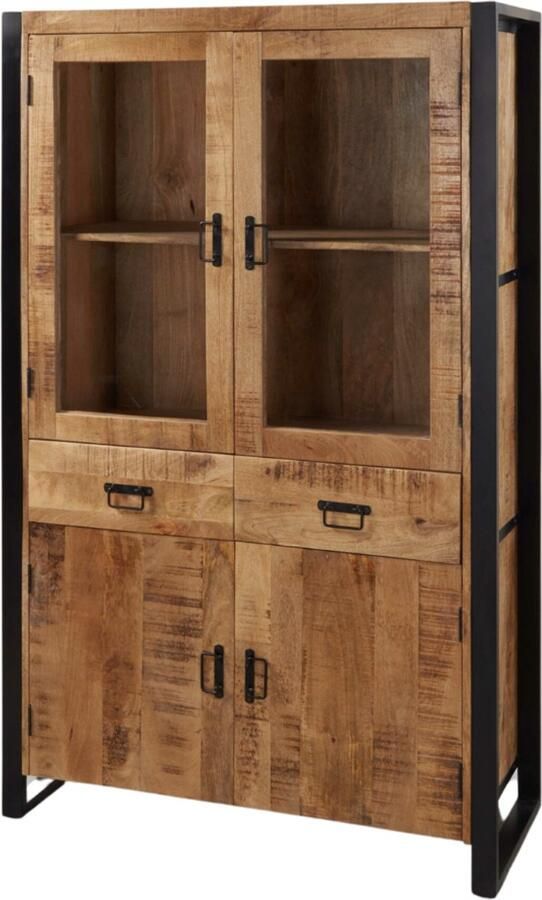 Deco4yourhome Vitrinekast Mangohout Staal 110cm Joa