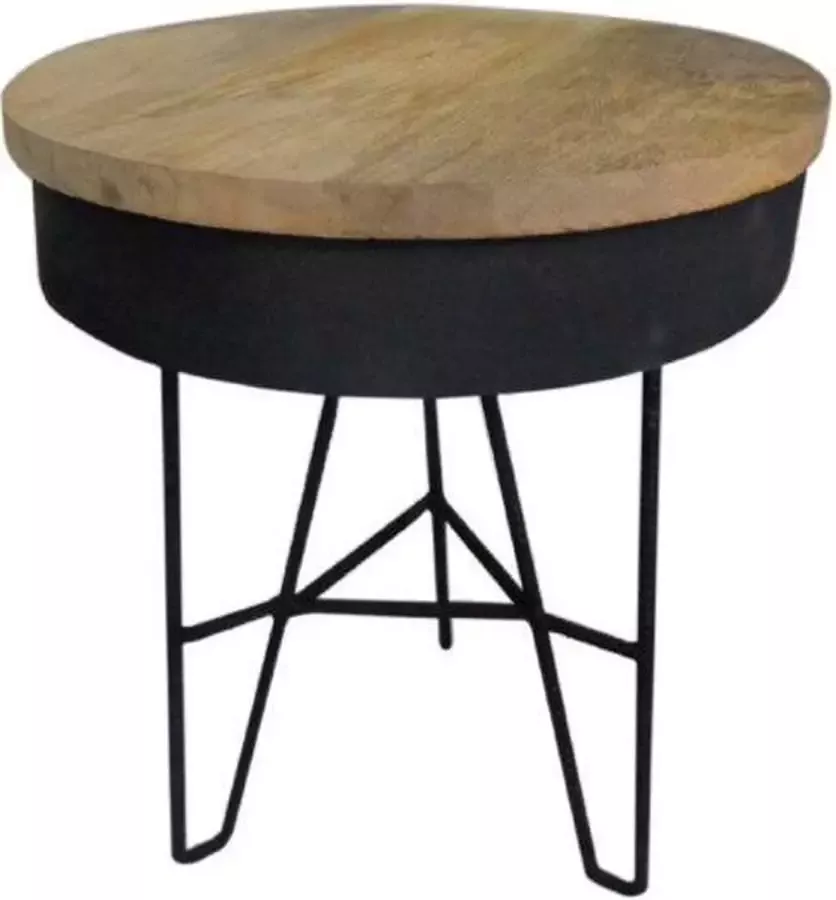 Deco4yourhome IJzeren Salontafel met Houten Blad S Mud Black