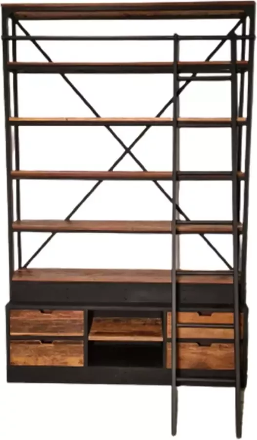 Deco4yourhome Trap kast Ladder Kast Boekenkast Industriële Kast Zwart Railway Hout