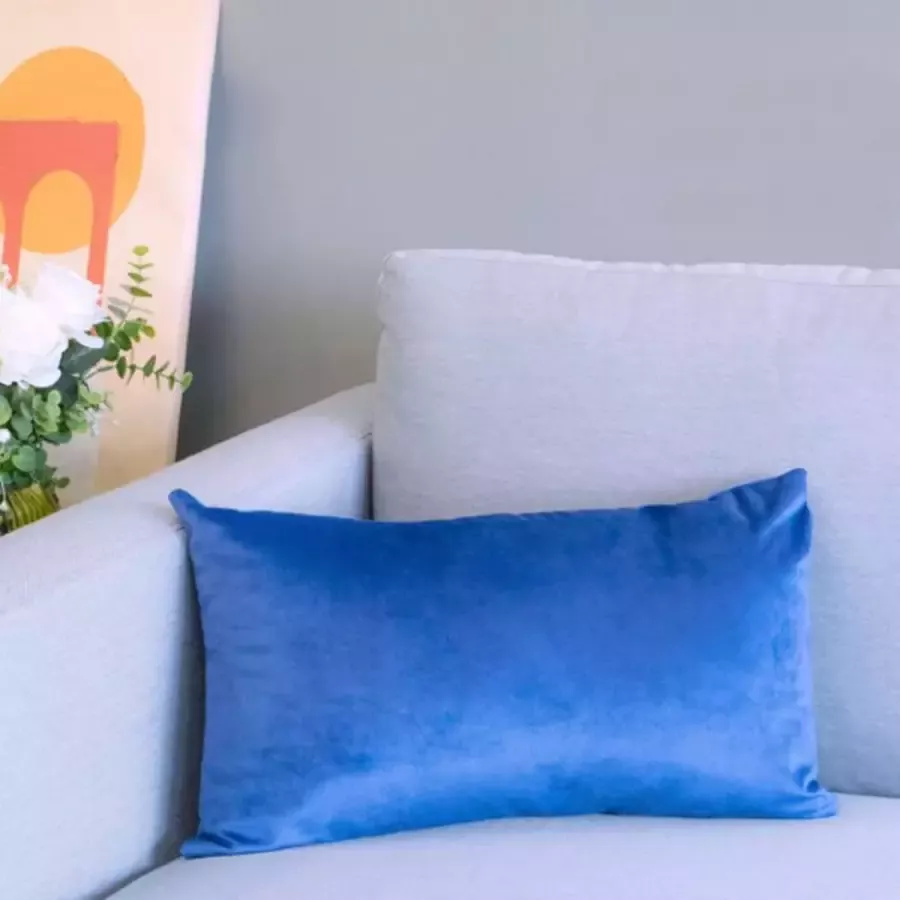 DecoHome Alicante Velours Collectie sierkussen – Blauw- 30x50 cm – Gevuld – Polyester – Decoratie – Bank – Woonkamer Kussenhoes