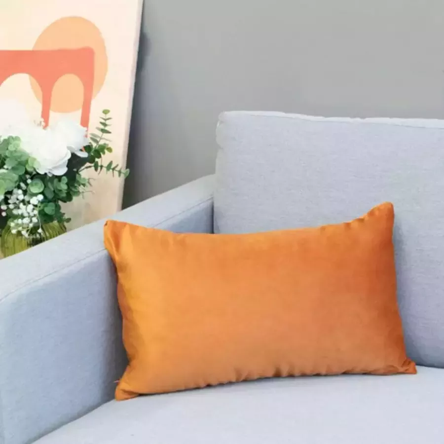 DecoHome Alicante Velours Collectie sierkussen – Orange- 30x50 cm – Gevuld – Polyester – Decoratie – Bank – Woonkamer Kussenhoes