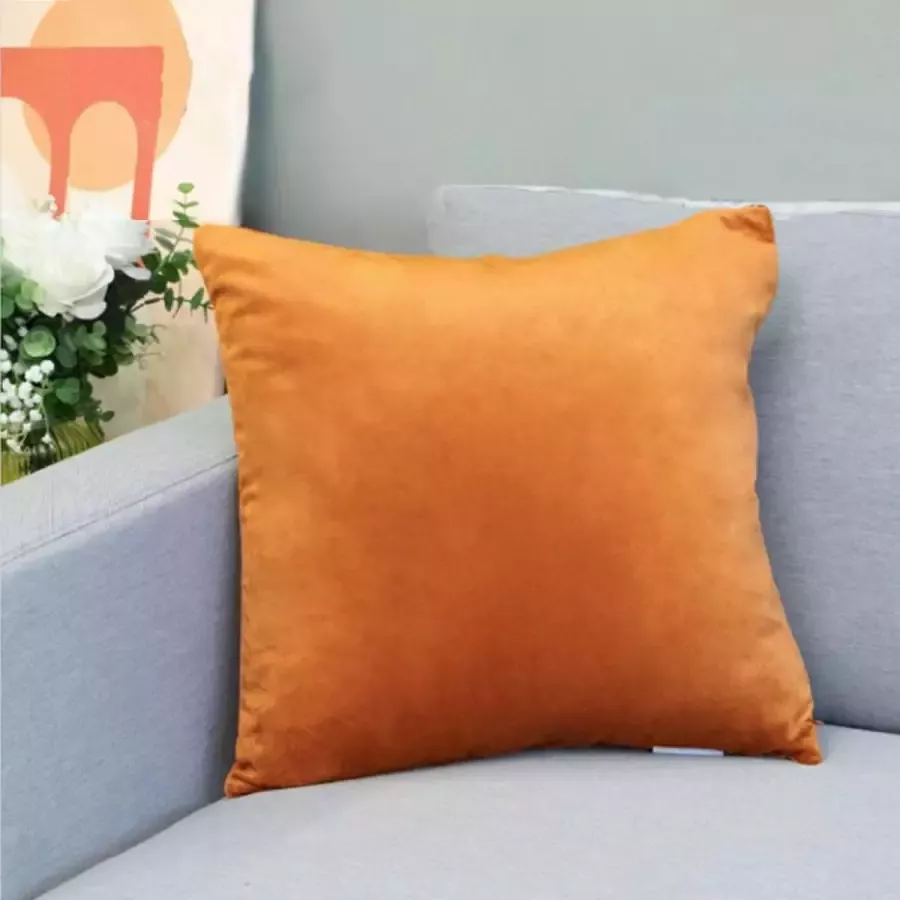 DecoHome Alicante Velours Collectie sierkussen – Orange– 50x50 cm – Gevuld – Polyester – Decoratie – Bank – Woonkamer Kussenhoes