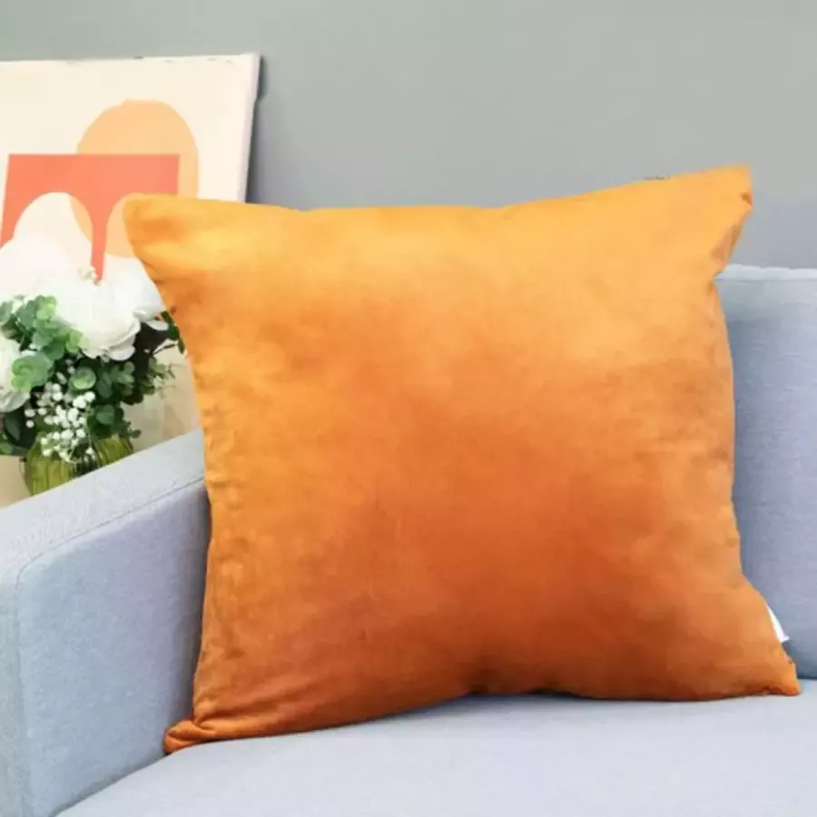 DecoHome Alicante Velours Collectie sierkussen – Orange- 60x60 cm – Gevuld – Polyester – Decoratie – Bank – Woonkamer Kussenhoes