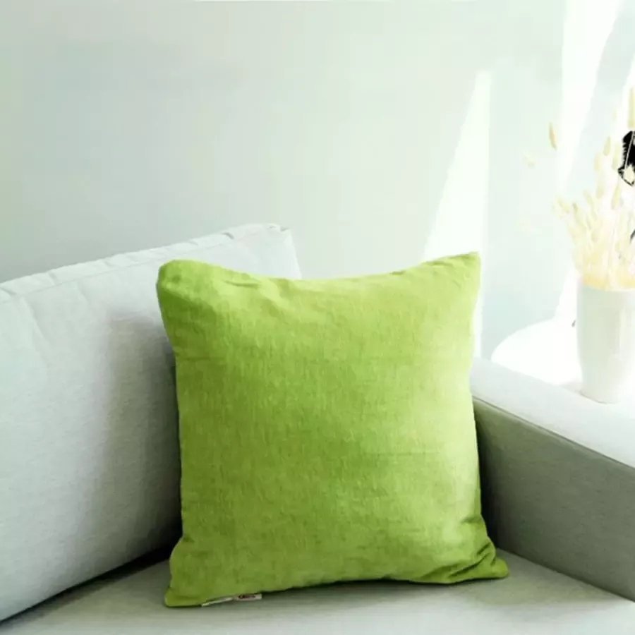 DecoHome Sevilla Chenille Collectie sierkussen – Groen– 50x50 cm – Gevuld – Polyester – Decoratie – Bank – Woonkamer Kussenhoes