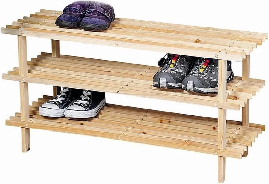 Decopatent© FSC Dennenhouten Schoenenrek 3 Verdiepingen voor 9 Paar Schoenen Schoenenkast Schoenen Rek Afm. 77 x 40 x 26 Cm. natuurlijk Dennenbruin