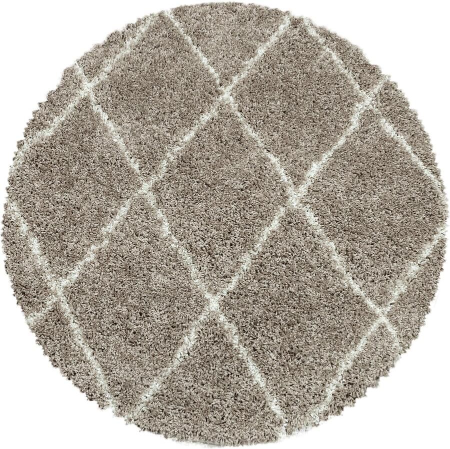 Decor24-AY Extra hoogpolig shaggy vloerkleed Alvor rond beige 120x120 cm