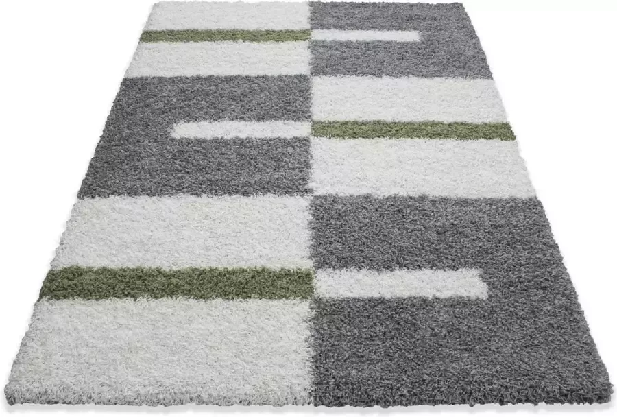 Decor24-AY Extra hoogpolig en modern vloerkleed Gala groen 140x200 cm - Foto 1