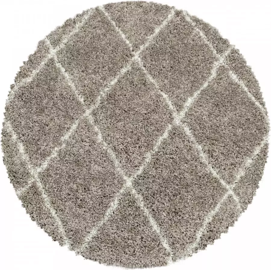 Decor24-AY Extra hoogpolig shaggy vloerkleed Alvor rond beige 80x80 cm