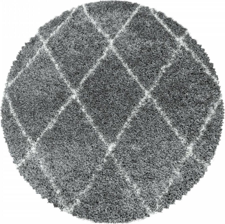 Decor24-AY Extra hoogpolig shaggy vloerkleed Alvor rond grijs 160x160 cm