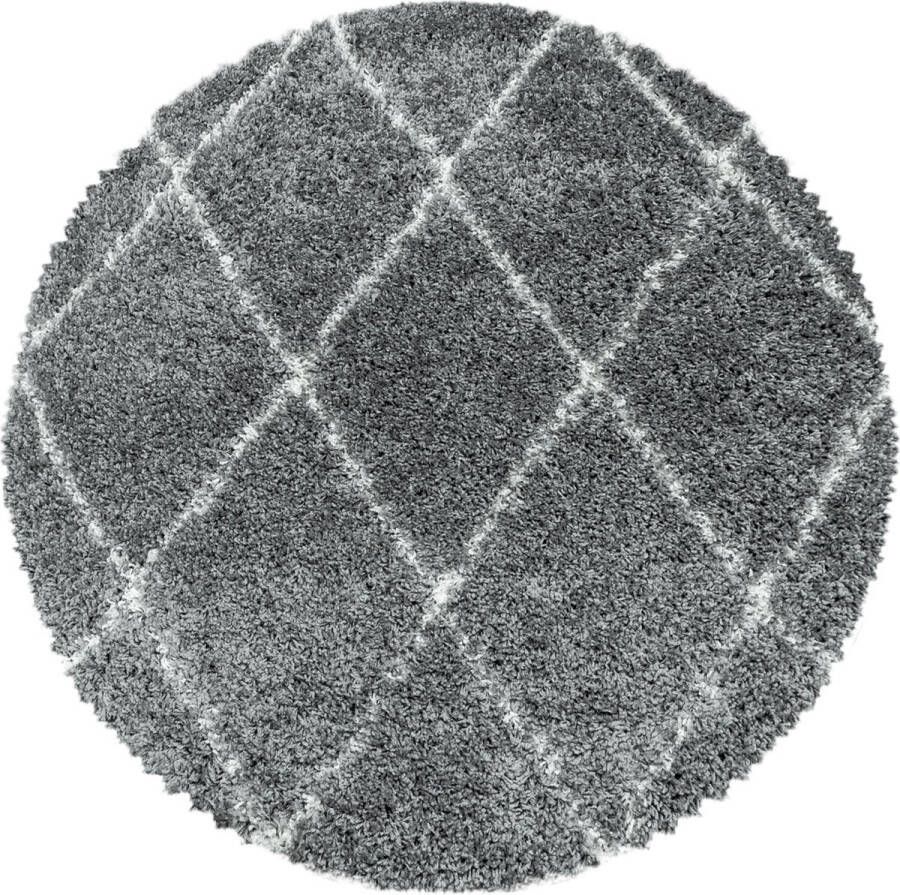 Decor24-AY Extra hoogpolig shaggy vloerkleed Alvor rond grijs 80x80 cm
